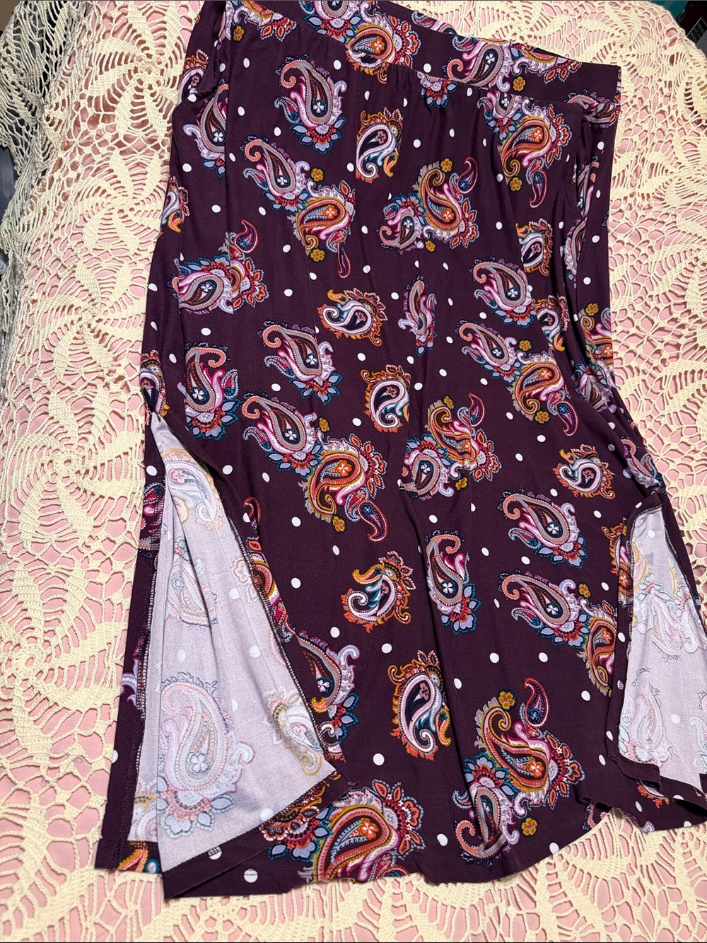 Terra & Sky Burgundy Paisley Maxi Skirt